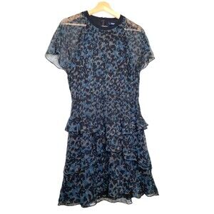 Madewell 6 Radiant Dress Inkspot Leopard Tiered Short Sleeve Animal Print Ruffle